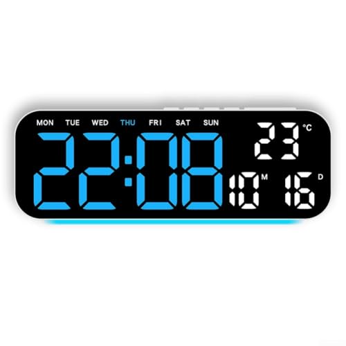 Jotekonoby LED-Wecker mit klarer, multifunktionaler Anzeige von Temperatur, Zeit, Datum und Tag, einstellbare Helligkeit und Umgebungslicht-Farboptionen (E) von Jotekonoby