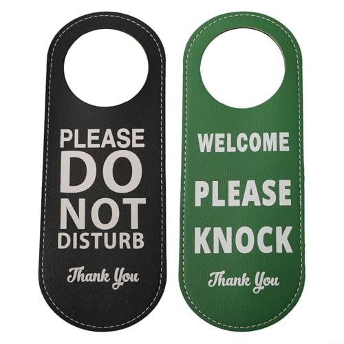 Jotekonoby Leder-Türschild, Aufschrift "Do Not Disturb And Please Knock", langlebiges Material mit einzigartigem Muster, 22,5 x 8,5 cm, für Hotels, Büros, Konferenzräume (schwarz + grün) von Jotekonoby
