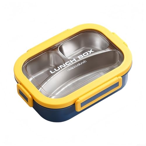 Jotekonoby Lunchbox aus Edelstahl mit 3 Fächern, Lebensmittelaufbewahrungsbehälter für Erwachsene, perfekt für Schule, Arbeit und Essen im Freien, auslaufsicher, spülmaschinenfest (gelb) von Jotekonoby
