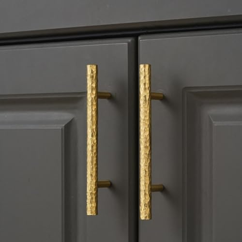 Jotekonoby Möbelgriffe aus Messing, gehämmert, mit Kugel, T-Form und langen Griffen für Schrank, Kleiderschrank, Schublade, Schrank und Schuhkastentüren, gebürstetes Gold-Finish, bequem (B) von Jotekonoby