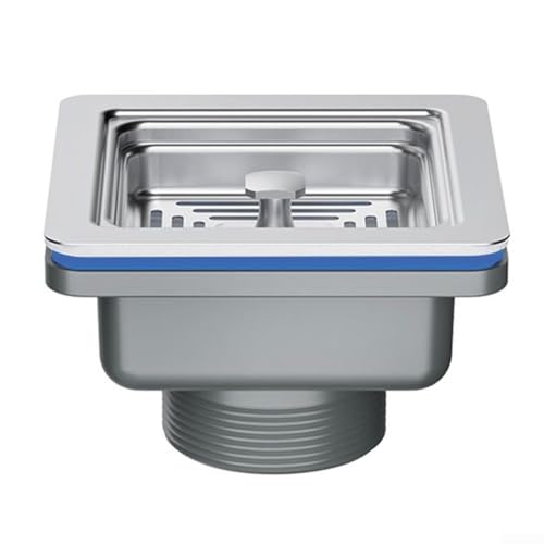 Jotekonoby Quadratischer Abfluss für Küchenspüle, 114 mm, Edelstahl, Filtersieb mit Hebemechanismus zur Vermeidung von Lebensmittelabfällen von Jotekonoby