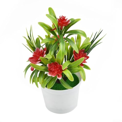 Jotekonoby Realistische künstliche Blumen, Blumentopf, dekoratives Kunstblumen-Arrangement, für Zuhause, Büro, Hochzeiten, Partys, langlebig, lebendige Farben (rot) von Jotekonoby