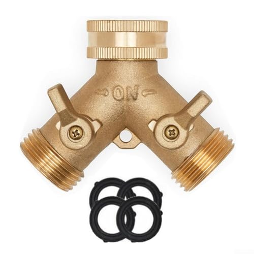 Jotekonoby Robuster Y-Verteiler für Gartenschlauch aus Messing, 2-Wege-Verteiler mit ON-OFF-Kugelhähnen, auslaufsicherer Wasserteiler, Waschmaschinen-Y-Stück Jotekonoby Robuster Y-Verteiler für Gartenschlauch aus Messing, 2-Wege-Verteiler mit ON-OFF-Kugelhähnen, auslaufsicherer Wasserteiler, Waschmaschinen-Y-Stück von Jotekonoby