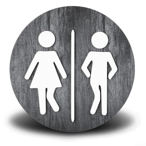 Jotekonoby Rustikales Badezimmerschild aus Holz, rund, WC-Tür- oder Wandschild, dauerhafte Dekoration im Bauernhaus-Stil, 20 cm Durchmesser, charmante Heimdekoration (grau) von Jotekonoby