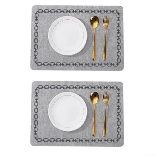 Jotekonoby Set mit 2 Tischsets aus Leder, hitzebeständig, für Küche und Restaurant, mit elegantem Fächerform-Design, 45,7 x 30,5 cm (hellgrau) von Jotekonoby