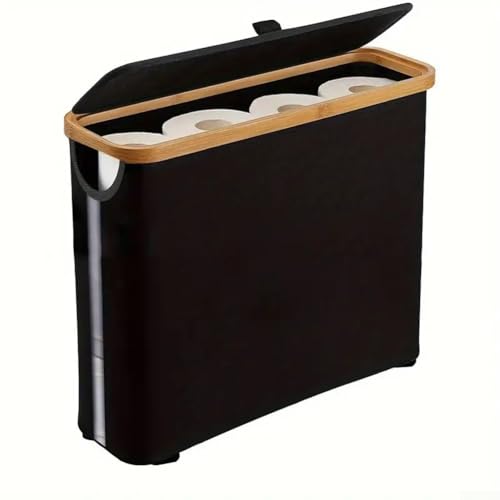 Jotekonoby Toilettenpapier-Aufbewahrungskorb, Oxford-Stoff, Badezimmer-Organizer, hält 12 Rollen, faltbarer Mülleimer, 45 x 15 x 34 cm, Beige, Grau, Schwarz (schwarz) von Jotekonoby