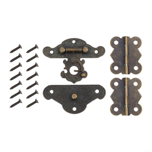 Jotekonoby Vintage Schrankscharniere Antik Bronze Zinklegierung Hasp Riegel Kit für Holz Schmuck Werkzeug Weinkisten Schrank Tür Möbel Hardware mit Schrauben von Jotekonoby