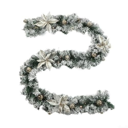 Jotekonoby Weihnachtsgirlande, beleuchtet, Weihnachtsdekoration, Tannengirlande mit goldfarbenen weißen Kugeln, Beeren, festliche Heimdekoration für Kaminsims, Tür, Treppe (1,8 m Silber) von Jotekonoby