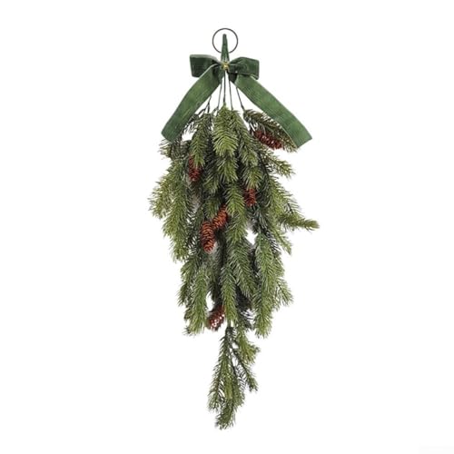 Jotekonoby Weihnachtskranz-Dekoration, 70 cm künstliche Tannennadel-Girlande, Samtschleife, realistische Tannenzapfen, dauerhafte Outdoor-Weihnachts-Tür- oder Treppendekoration (grün) von Jotekonoby