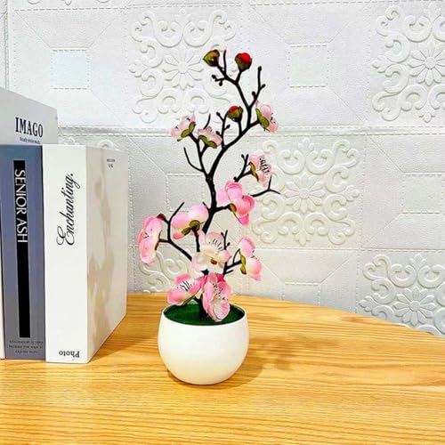 Künstliche Pflaumenblüten-Topfpflanze, Home Office, Bonsai-Simulation, künstliche Topfpflanzen, für Garten, Küche, Wohnzimmer, Esstisch, einfache Handhabung (Rosa) von Jotekonoby