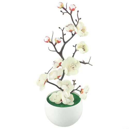 Künstliche Pflaumenblüten-Topfpflanze, Home Office, Bonsai-Simulation, künstliche Topfpflanzen, für Garten, Küche, Wohnzimmer, Esstisch, einfache Handhabung (weiß) von Jotekonoby