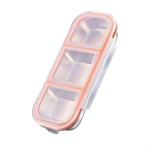 Lebensmittelbehälter aus Edelstahl mit 3 Fächern und auslaufsicheren Deckeln, Lunchbox für Snacks und Obst, leicht zu reinigen und zu tragen für den täglichen Gebrauch (3 Fächer) von Jotekonoby