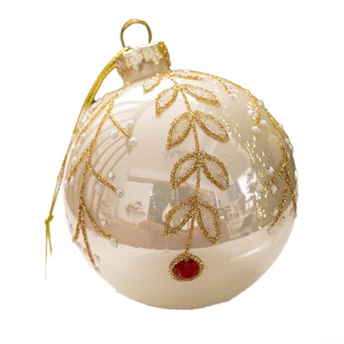Mehrfarbige Weihnachtskugeln aus Glas, 8 cm, Baumschmuck mit goldfarbenen Schnüren zum Aufhängen, für festliche Heimdekoration, Hochzeiten und Bastelprojekte (F) von Jotekonoby