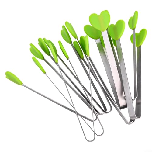 Mini-Edelstahl-Kochzange mit herzförmigen Silikonspitzen, Lebensmittelzange zum Servieren, Grillen, Grillen, Grün, 10 Stück Mini-Edelstahl-Kochzange mit herzförmigen Silikonspitzen, Lebensmittelzange zum Servieren, Grillen, Grillen, Grün, 10 Stück von Jotekonoby