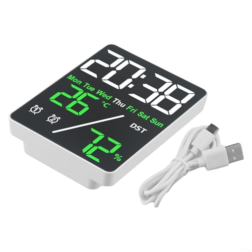 Multifunktionale elektronische Uhr mit Temperatur-, Luftfeuchtigkeits-, Tag- und Datumsanzeige mit Sommerzeiteinstellung für Innenanwendungen (/ Grün + Weiß) von Jotekonoby