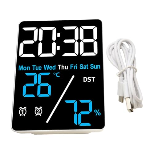 Multifunktionale elektronische Uhr mit Temperatur-, Luftfeuchtigkeits-, Tag- und Datumsanzeige mit Sommerzeiteinstellung für Innenanwendungen (blau + weiß) von Jotekonoby