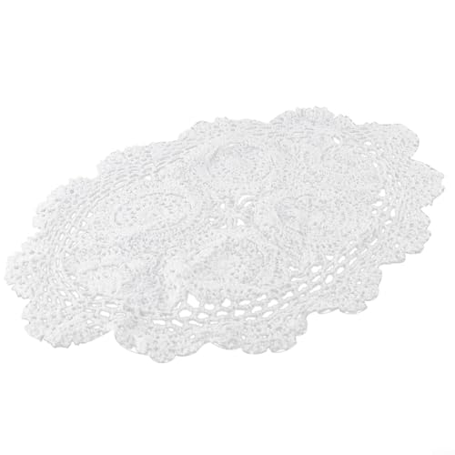 Ovales Tischset mit handgefertigten Spitzendeckchen aus Baumwolle mit floralem Häkeldesign für den Tisch (weiß) von Jotekonoby
