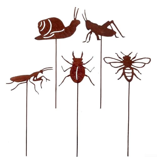 Rusty Insect Silhouette Gartenstecker 5er Set für Outdoor Rasen und Beete Eisen Tier Dekoration Wetterbeständig von Jotekonoby