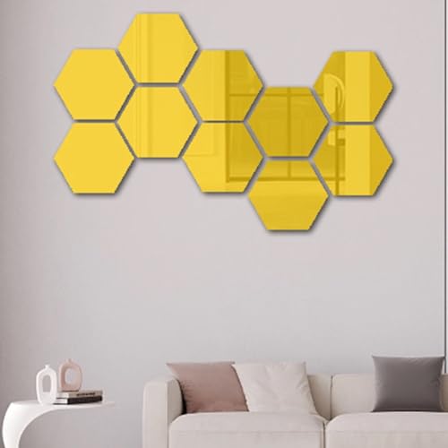 Set mit 12 sechseckigen Acryl-Spiegeln, Wand-Dekor-Aufkleber für jeden Raum in Ihrem Zuhause (Gold) von Jotekonoby