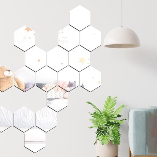 Set mit 12 sechseckigen Acryl-Spiegeln, Wand-Dekor-Aufkleber für jeden Raum in Ihrem Zuhause (Silber) von Jotekonoby