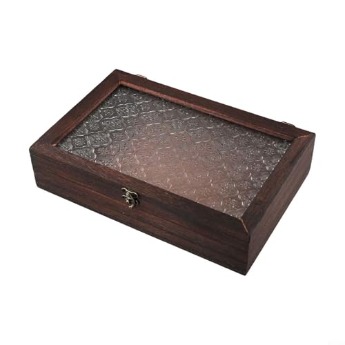 Vintage Massivholz Begonie Blume Glas Aufbewahrungsbox Handgefertigter Schreibtisch-Organizer für Schminktisch Dekoration Schmuck Kosmetik Zubehör (L) von Jotekonoby