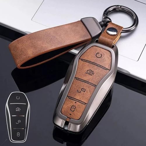 Zinklegierung Leder Autoschlüssel Hülle Cover für BYD Song Qin Han EV Außergewöhnliche Ästhetik und Schutz (Braun) von Jotekonoby