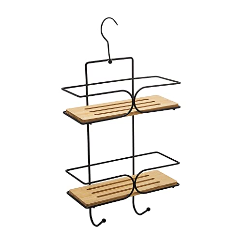Jotta Duschablage ohne Bohren schwarz zweistöckig Duschregal mit Bambusbrett Duschkorb für Duschorganisation Scandic Design von Jotta
