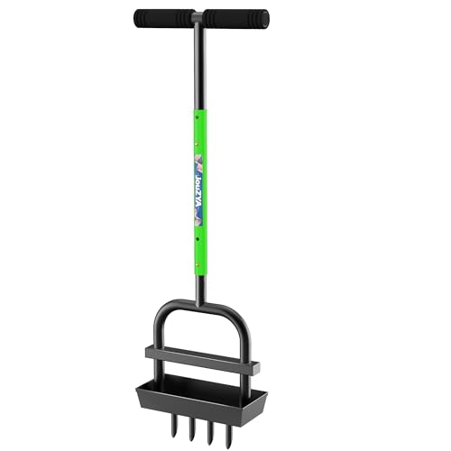 Rasenbelüfter-Entkernungswerkzeug mit Erdkern-Auffangschale, 4 Zinken, manueller Hof-Luftbelüfter, Gartenwerkzeug für Rasenpflege, Hof, Hellgrün von JouZYA
