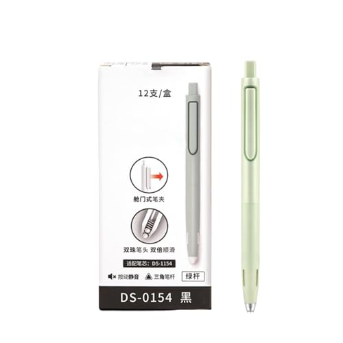 Joucien 0,5 mm Time Capsule Push-Up-Neutralstift, leises Design, Dual-Kugelschreiber, neutraler Stift, 12 Stück/Box, grüner Hebel von Joucien