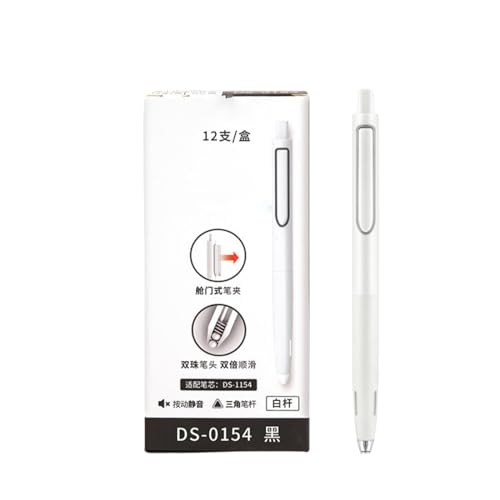 Joucien 0,5 mm Time Capsule Push-Up-neutraler Stift, leises Design, Dual-Kugelschreiber, neutraler Stift, 12 Stück/Box, weißer Schaft von Joucien