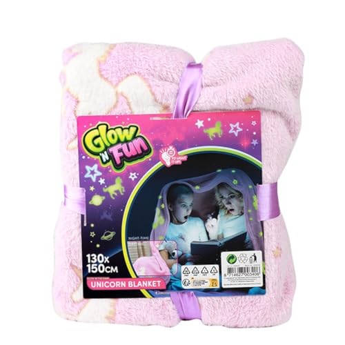 Jouetprive-Glow N Fun Glow in The Dark Decke, Unicorn, 130 x 150 cm 35563A von Jouet-Plus