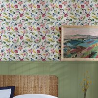 Joules - Cambridge Painted Floral Crème Vliestapete 10mx52cm von Joules