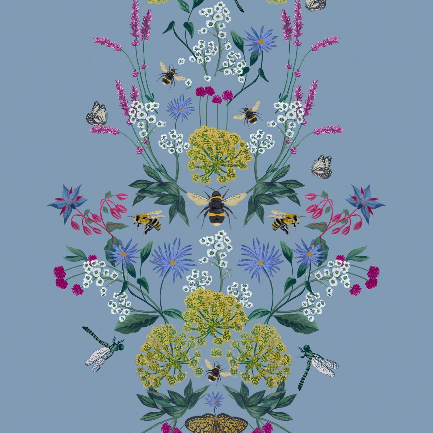 Joules Vliestapete Perfect Pollinators Haze Blue Blau FSC® von Joules