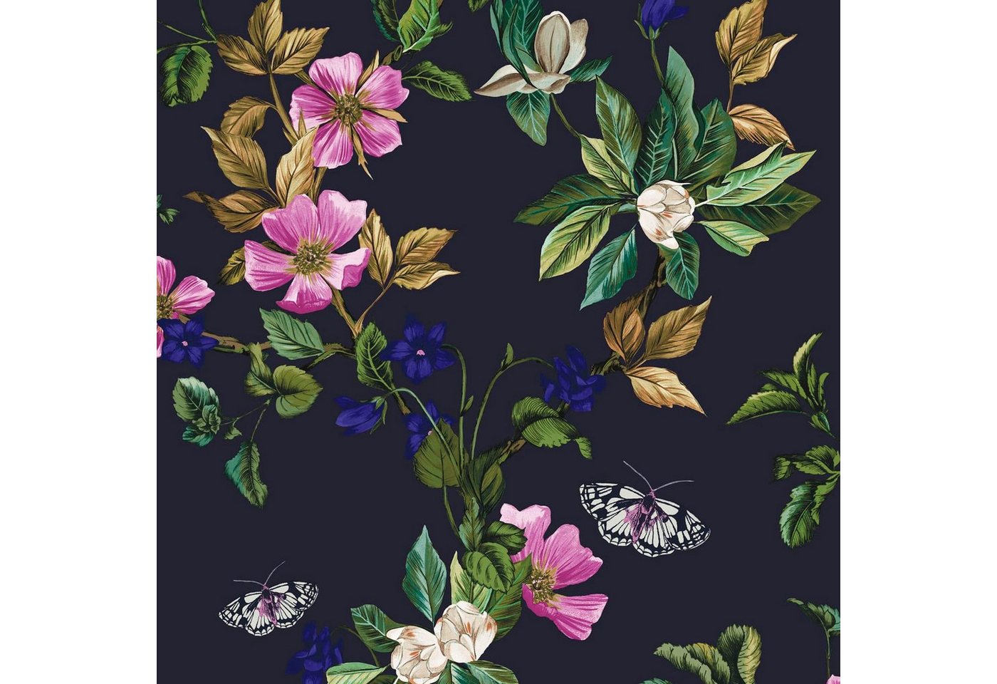 Joules Vliestapete Wakerly Woodland Floral French Navy, glatt, floral, (1 St), floral von Joules