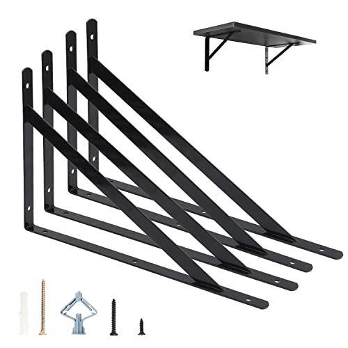 Regalhalterung 400 X 250 mm, 4 Stück Regalwinkel Schwarz Metall 16 Inch, 90 Grad Regalträger, Regalträger für Wandmontage und Gipskarton, Tragkraft 120 kg von Joumoswk