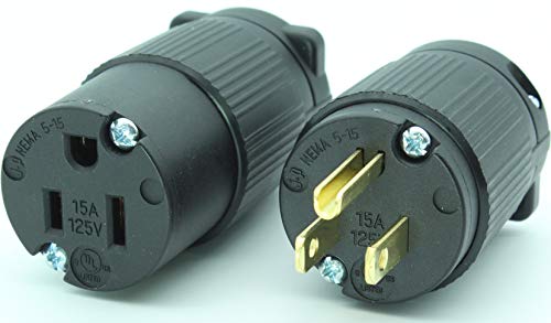 Journeyman-Pro 515-teiliges Stecker- und Stecker-Set, 15 A, 120–125 Volt, NEMA 5–15P + 5–15 C, 2-polig, 3-Draht, gerade Klinge, männlich und weiblich, Ersatzkabelende, kommerzielle Qualität, PVC, von Journeyman-Pro