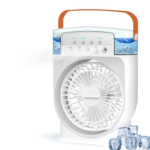 Journeyside Klimaanlage Mobil 4 In 1, Mini Klimaanlage Tragbare Kleine Luftkühler Beigefügt mit 600ML Klimagerät, Portable Air Conditioner mit 3 Modi & Bunt Licht, Raumkühler für Räume Büro von Journeyside