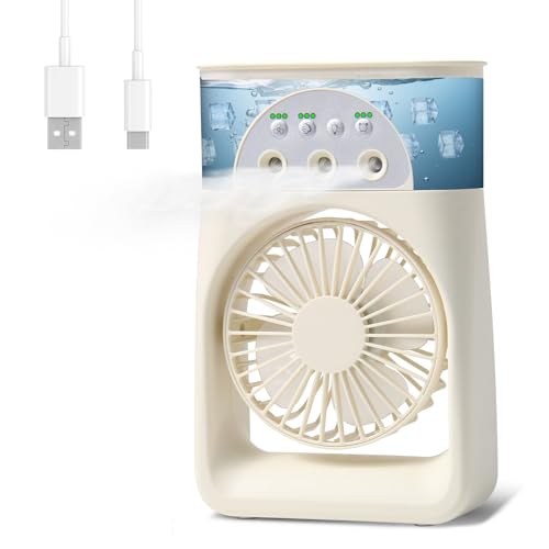 Journeyside Mini Klimaanlage Mobil, 4-in-1 Mobiles Klimagerät, 3 Windgeschwindigkeiten & 2 Feuchtigkeits Modi,90° Drehen,Timer,7 Farben Licht Mini Luftkühler für Zimmer–für Schlafzimmer/Büro/ von Journeyside