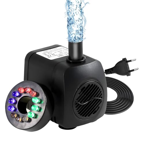 Journeyside Springbrunnenpumpe 16W, 800L/H Mini-Wasserpumpe mit Farblicht L12, 360° Brunnenpumpe Kleine Aquarienpumpe, Ultra Leise Teichpumpe für Teich/Aquarien/Fischbecken Journeyside Springbrunnenpumpe 16W, 800L/H Mini-Wasserpumpe mit Farblicht L12, 360° Brunnenpumpe Kleine Aquarienpumpe, Ultra Leise Teichpumpe für Teich/Aquarien/Fischbecken von Journeyside
