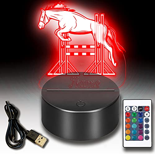 Jovalus 3d Illusion LED Pferde Nachttischlampe personalisiert mit deinem Wunschnamen Inklusive Fernbedienung USB Kabel 7 Farben. Als Geschenke für Frauen und Pferde Mädchen (Springen) von Jovalus