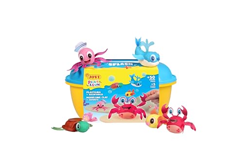 Jovi - Play&Fun SPLASH Knete - Meerestiere Knete Set, 24 Tabletten à 15 g, 3 Schablonen mit Ausschnitten und 3 Modellierwerkzeuge, Geschenke und Bastelarbeiten ab 3 Jahren (2204) von Jovi