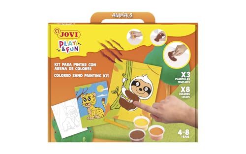 Jovi - Play&Fun Set zum Malen mit farbigem Sand, 8 Sanddosen und Tiermalfolien, Geschenke und Bastelarbeiten für Mädchen und Jungen ab 3 Jahren (2101) von Jovi