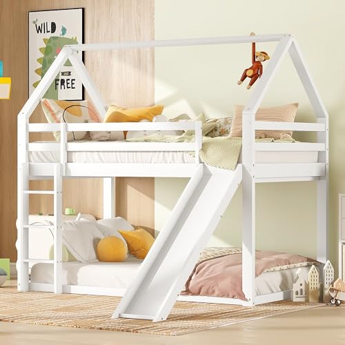 Etagenbett 90x200, Kinderbett Hochbett für 2 Kinder, Hausbett mit Rutsche und Treppe, Kinderhochbett mit Rausfallschutz und Lattenrost, Bettenhaus Spielbett Bettgestell Stockbett Jugendbett Loft Bett Etagenbett 90x200, Kinderbett Hochbett für 2 Kinder, Hausbett mit Rutsche und Treppe, Kinderhochbett mit Rausfallschutz und Lattenrost, Bettenhaus Spielbett Bettgestell Stockbett Jugendbett Loft Bett von Jovify