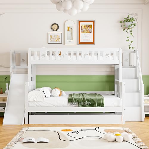Etagenbett Kinderbett 90x200 & 140x200 cm, Multifunktionsbett mit Rutsche und Lagerregal, Hochbett mit Ausziehbett und Treppe, Spielbett Stockbett Kinderhochbett Jugendhochbett, Weiß, Ohne Matratze Etagenbett Kinderbett 90x200 & 140x200 cm, Multifunktionsbett mit Rutsche und Lagerregal, Hochbett mit Ausziehbett und Treppe, Spielbett Stockbett Kinderhochbett Jugendhochbett, Weiß, Ohne Matratze von Jovify