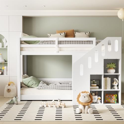 Hochbett 90x200 mit Treppen und Schließfächern, Kinderbetten Doppelstockbett mit Lattenrost, Stauraumbett Für 2 Kinder, Massivholz Funktionsbett Etagenbett Stockbett Jugendbett, ohne Matratze, Weiß Hochbett 90x200 mit Treppen und Schließfächern, Kinderbetten Doppelstockbett mit Lattenrost, Stauraumbett Für 2 Kinder, Massivholz Funktionsbett Etagenbett Stockbett Jugendbett, ohne Matratze, Weiß von Jovify