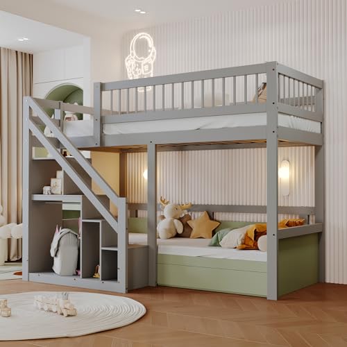 Kinderbett Etagenbett 90x200cm, Hochbett mit Treppe und Aufbewahrungsschrank, Multifunktionsbett Stockbett Spielbett Kinderhochbett Jugendhochbett mit Lattenrost & Rausfallschutz, Ohne Matratze, Grau Kinderbett Etagenbett 90x200cm, Hochbett mit Treppe und Aufbewahrungsschrank, Multifunktionsbett Stockbett Spielbett Kinderhochbett Jugendhochbett mit Lattenrost & Rausfallschutz, Ohne Matratze, Grau von Jovify