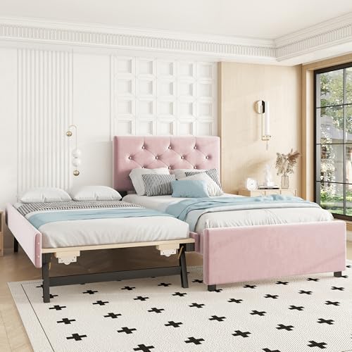 Modern Jugendbett 90x200, Polsterbett mit Ausziehbett, Ausziehbares Bett mit Lattenrost, Kinderbett für Jungen & Mädchen, Einzelbett/Doppelbett Daybett Gästebett Tagesbett, Samt, Ohne Matratze, Rosa Modern Jugendbett 90x200, Polsterbett mit Ausziehbett, Ausziehbares Bett mit Lattenrost, Kinderbett für Jungen & Mädchen, Einzelbett/Doppelbett Daybett Gästebett Tagesbett, Samt, Ohne Matratze, Rosa von Jovify