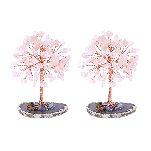 Jovivi 2 Stück Mini Kristallbäume mit Achat Base Geldbaum Trommelsteine Wire Wrap Lebensbaum Glücksbaum Feng Shui Dekoration von Jovivi