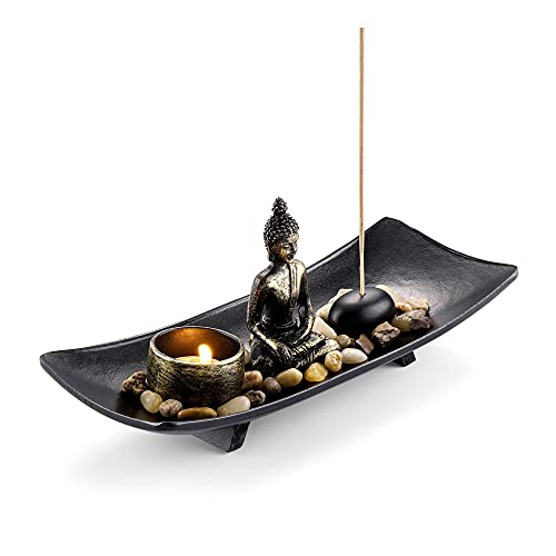 Jovivi Buddha Statue Zen Garten Deko Kerzenleuchter Teelichthalter Räucherstäbchenhalter Meditation Wohnung Feng Shui Dekoration von Jovivi