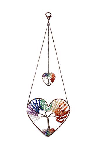 REDSTORM JOVIVI Double Heart Tree of Life Hanging Ornament 7 Chakra Reiki Healing Crystals Stones Gemstone Meditation Window Wall Hanger for Feng Shui Yoga Home Indoor Decor von Jovivi